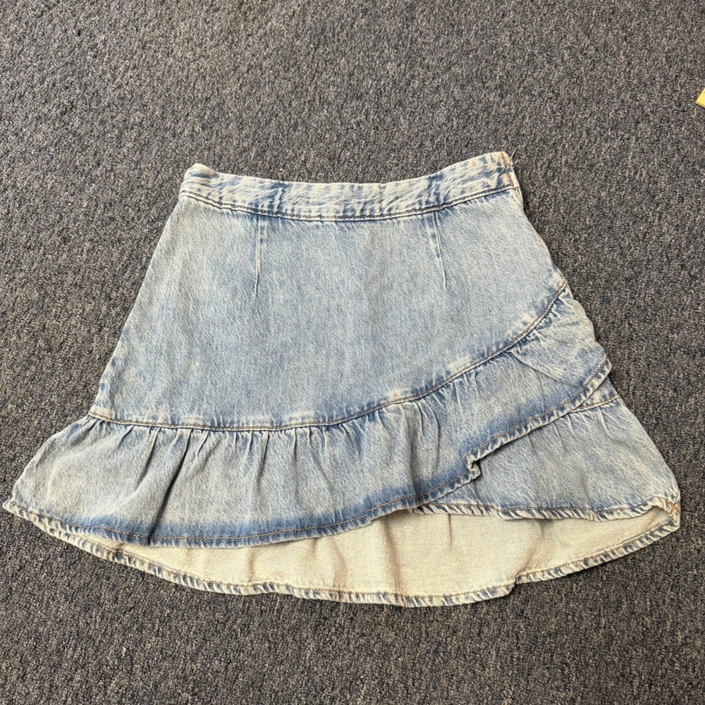Aeropostale Light Wash Denim Ruffle Mini Skirt Size 4 Cotton Tiered Flounce Hem